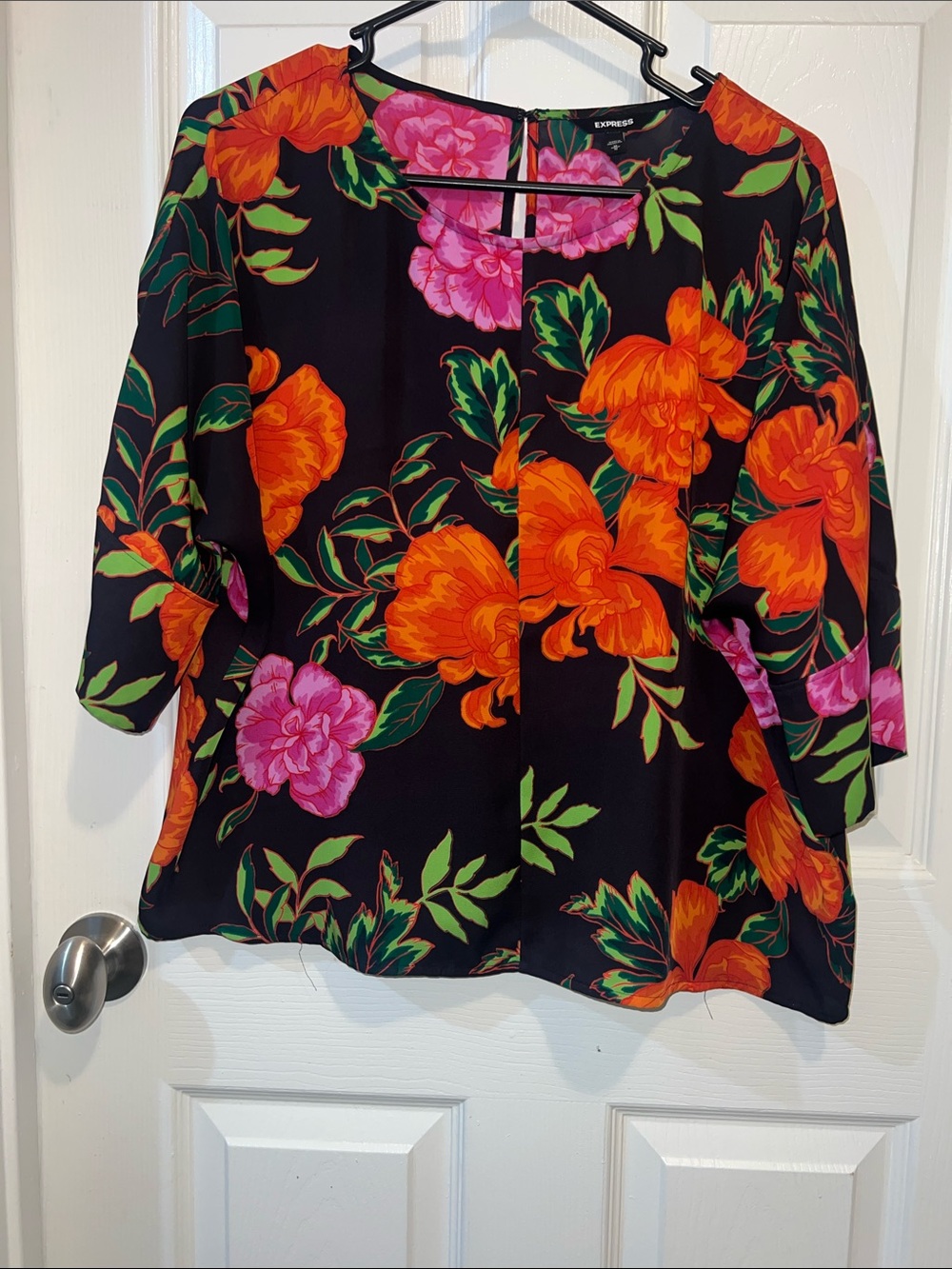 Express Black Top with Orange & Pink Floral Print